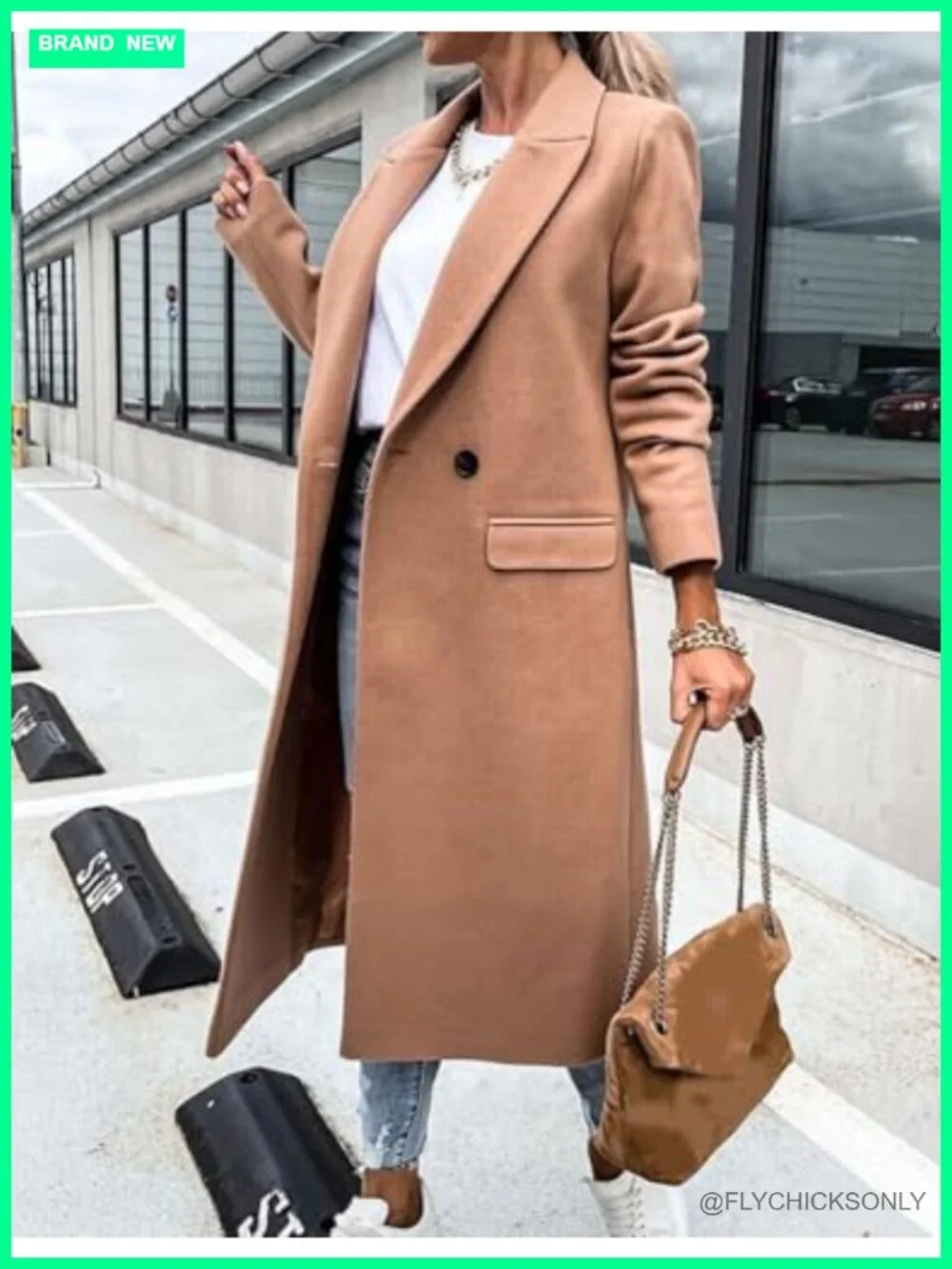 Long Wool Blend Peacoat Trench Coat Notch Lapel Side Pockets Dressy Jacket - Picture 2 of 3